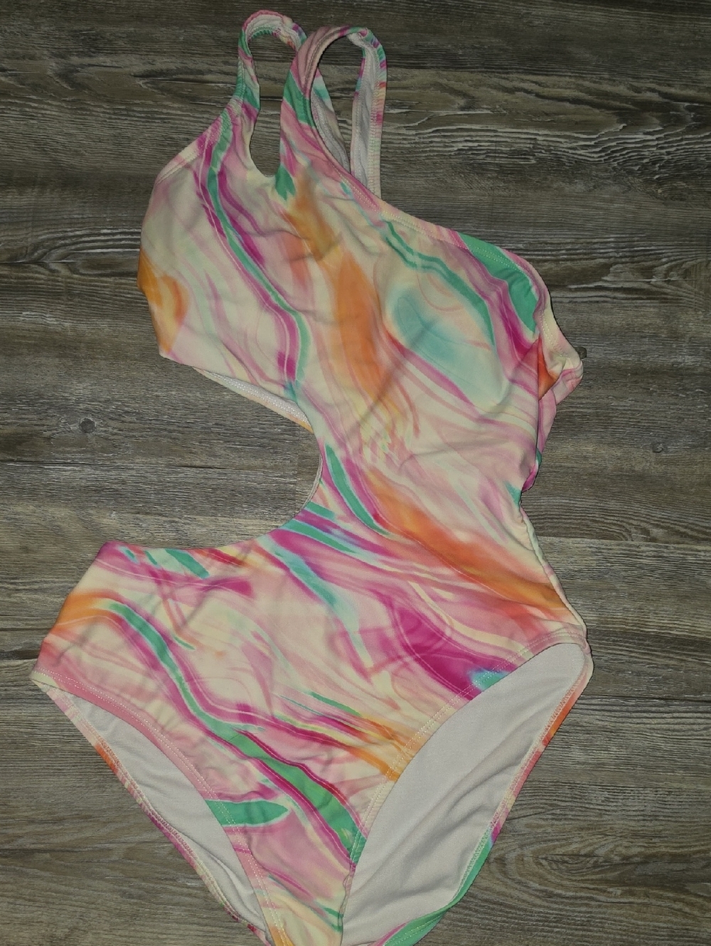 Cutout One-Piece Swimsuit in Multi Marble Print